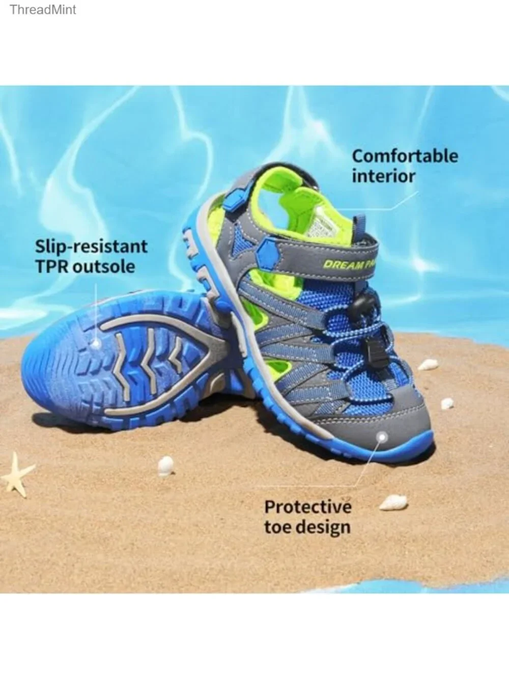 Unisex Kids Athletic Sandals Hook-and-Loop Breathable Quick-Dry